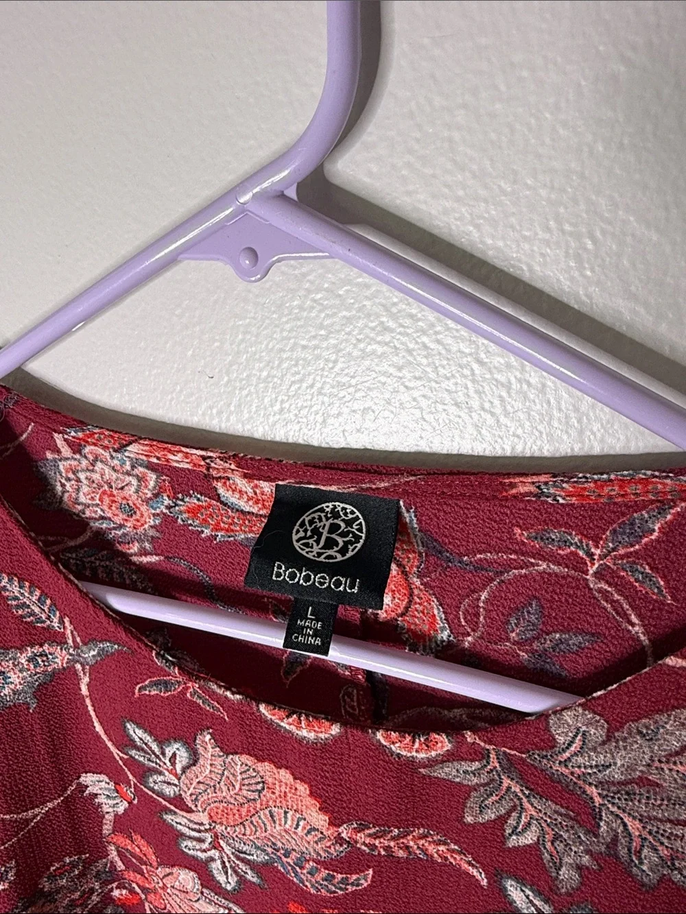 Bobeau Burgundy Floral Scoop Neck Blouse Size Large